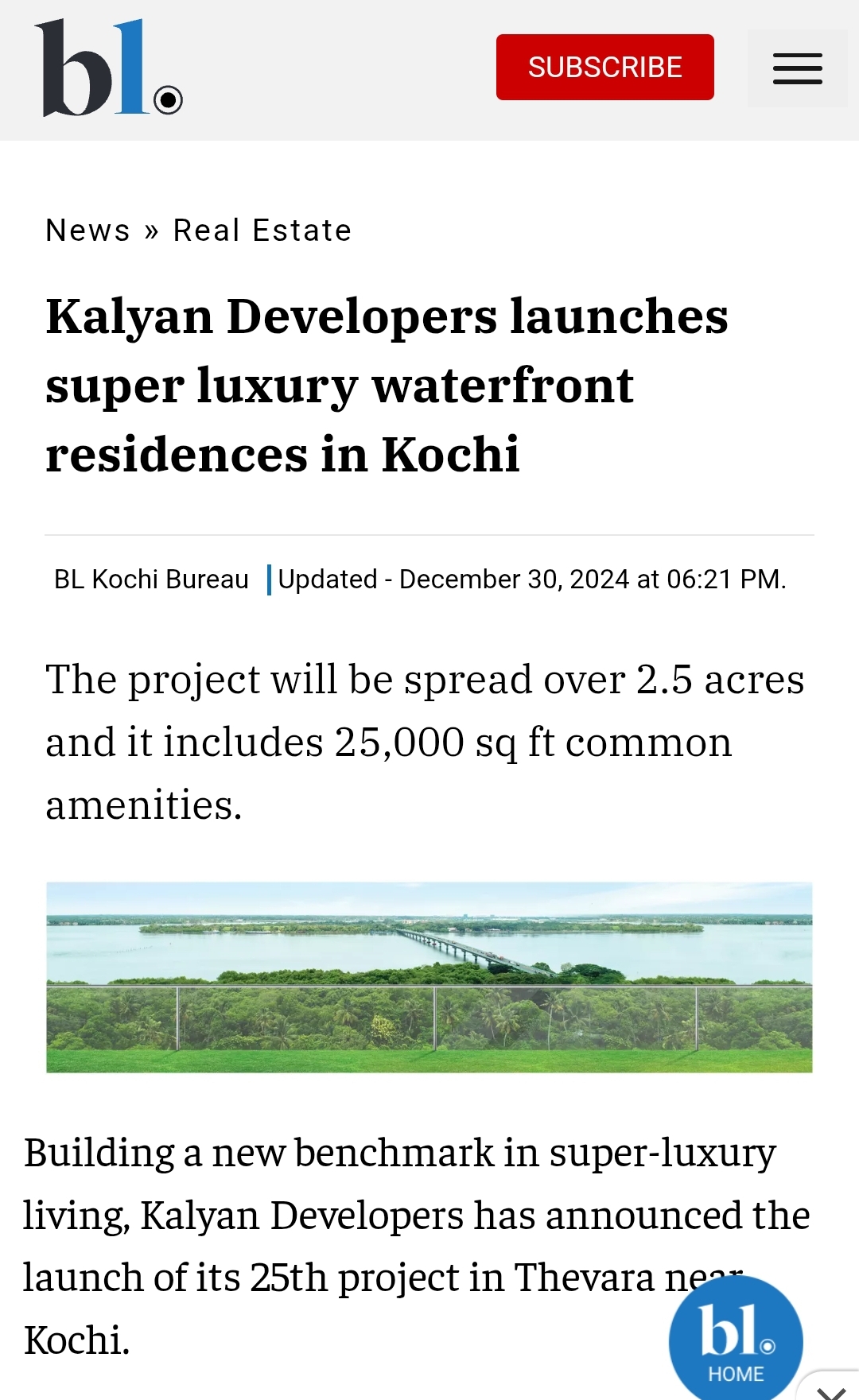 Kalyan Developers Launches Superluxury Waterfront Residences in Kochi